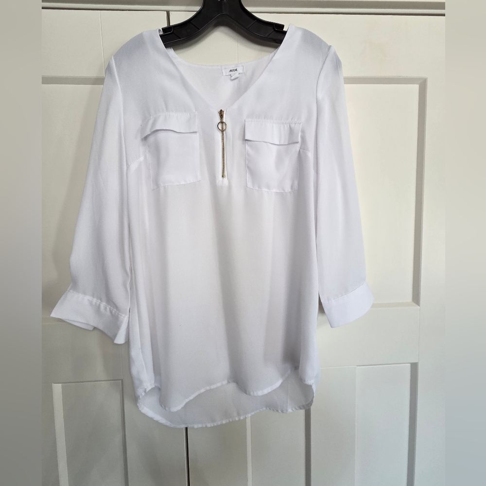 Ardene White Blouse with Zipper Accent
